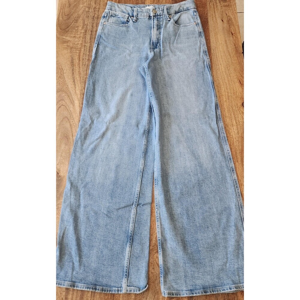 Good American Jeans Womens 4/27 Blue Light Wash High Rise Wide Leg Stretch Denim